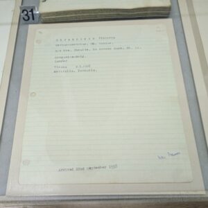 A lined page with the personal details of one person typed on it.